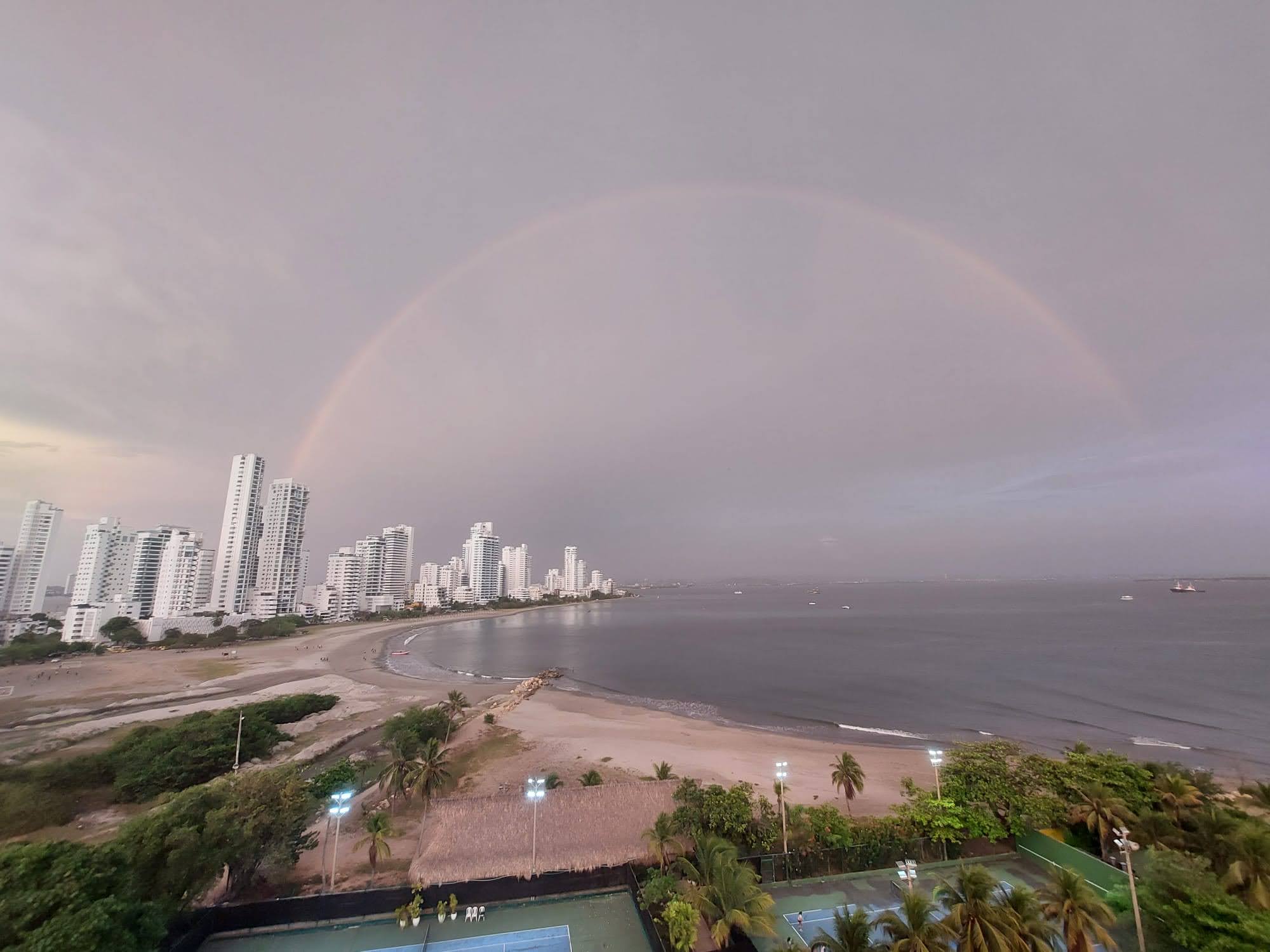 Rainbow and skyline in Cartagena Colombia